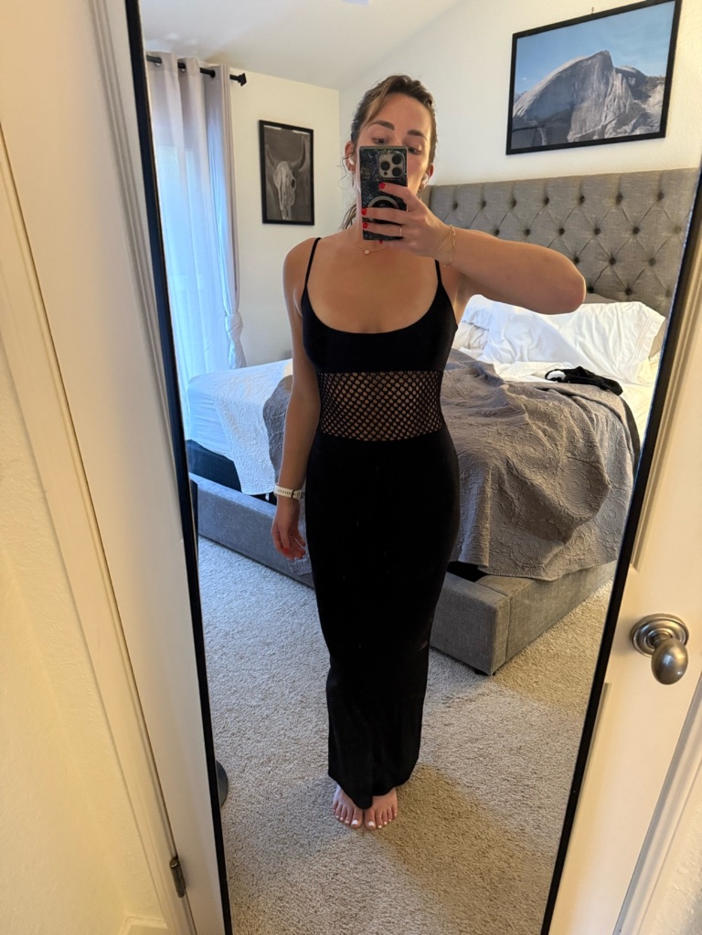 Black Maxi Dress with Mesh Waist
